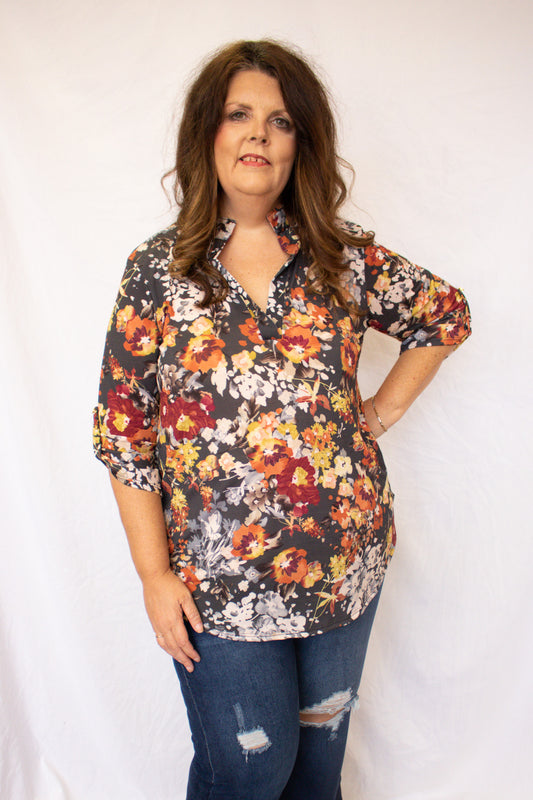 Black Long Sleeve Flower Top