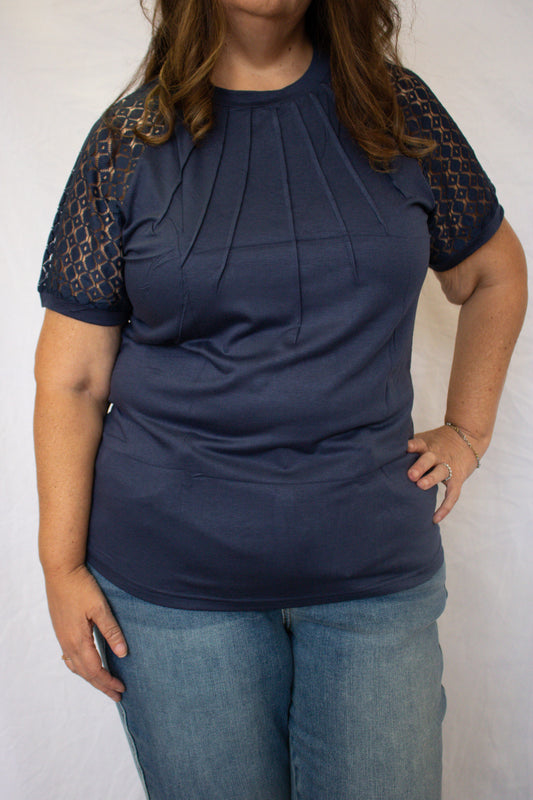 Coastal Charm Lace Top - Navy Blue
