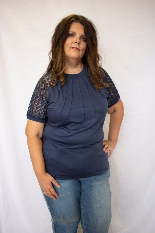 Coastal Charm Lace Top - Navy Blue