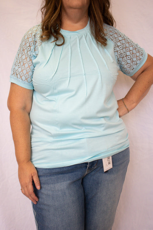 Coastal Charm Lace Top - Mist Blue