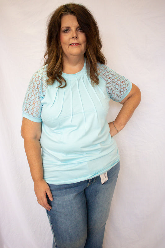 Coastal Charm Lace Top - Mist Blue