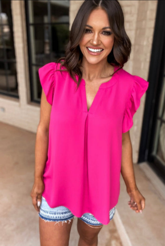 Rose Red Ruffle Sleeve Tops
