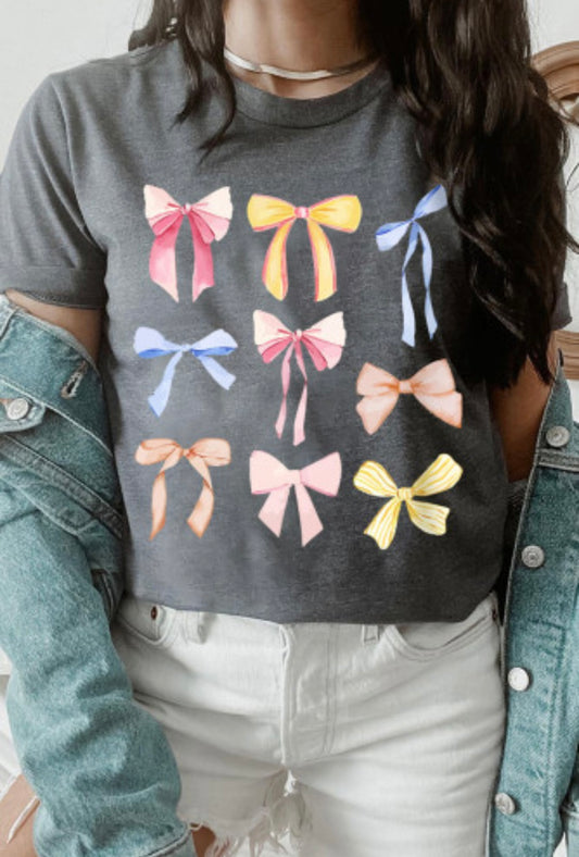 Gray Bowknots Round Neck Tee