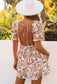 White Floral Print Bow Knot Backless Dress