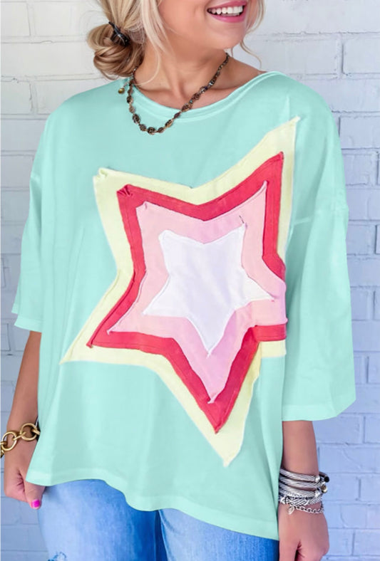 Moonlight Jade Color-block Star Patch Tee