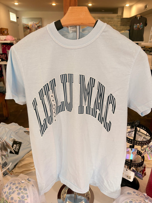 LULU MAC Striped Varsity Graphic Tee – Light Blue SBC
