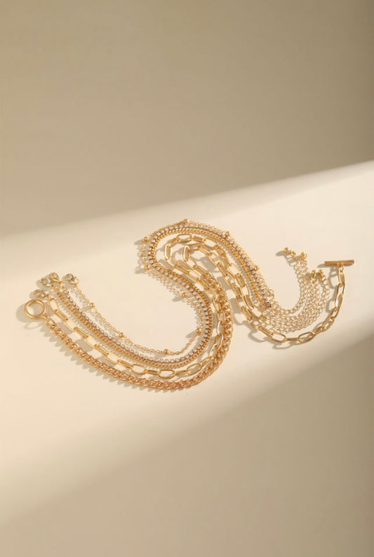 Gold 5 piece layered rhinestone necklace set