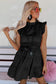 Black Satin Leopard Tie Waist Frilled Sleeveless Dress