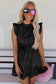 Black Satin Leopard Tie Waist Frilled Sleeveless Dress