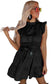 Black Satin Leopard Tie Waist Frilled Sleeveless Dress