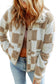 Brown Checked Snap Button Sherpa Jackets