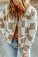 Brown Checked Snap Button Sherpa Jackets
