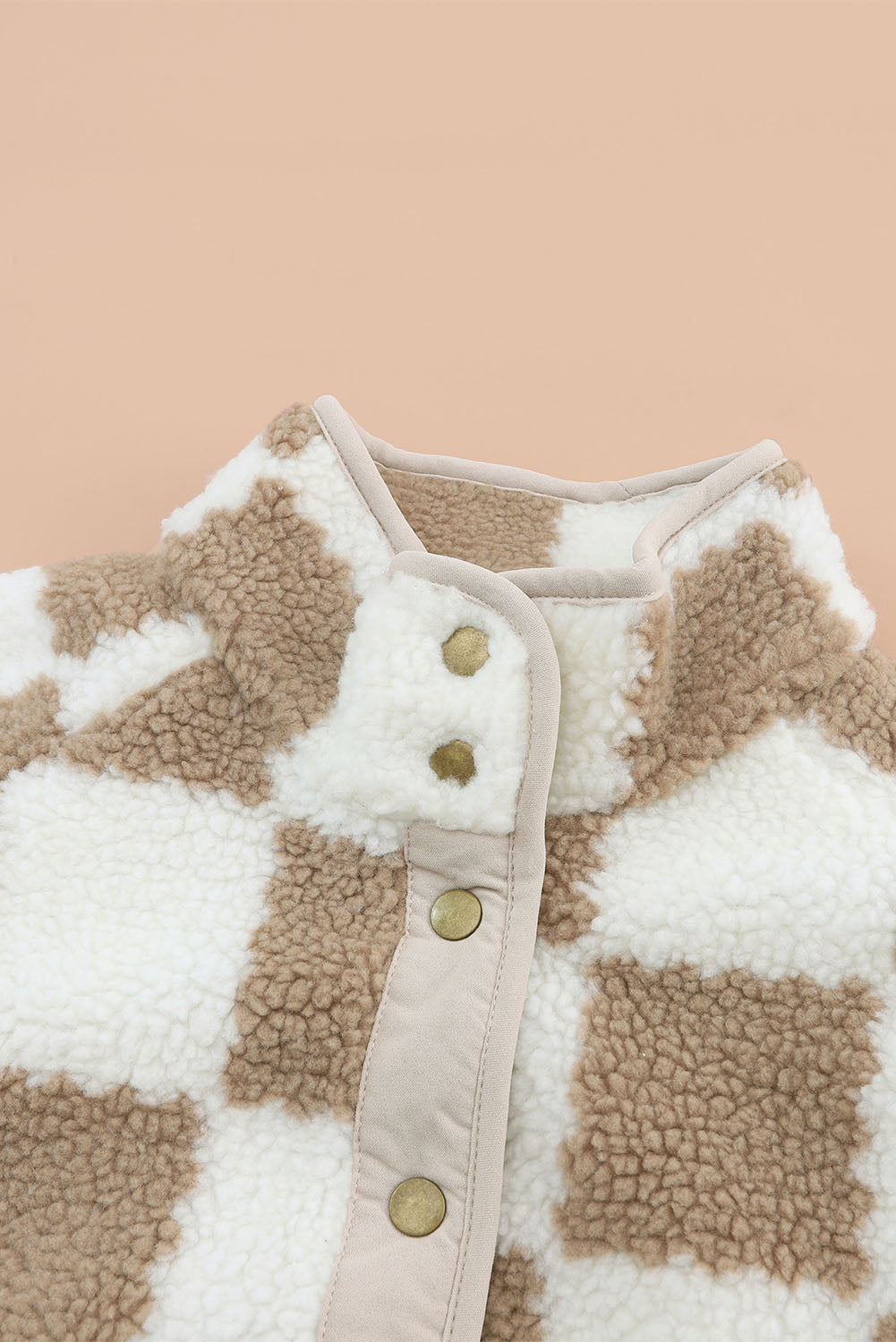 Brown Checked Snap Button Sherpa Jackets