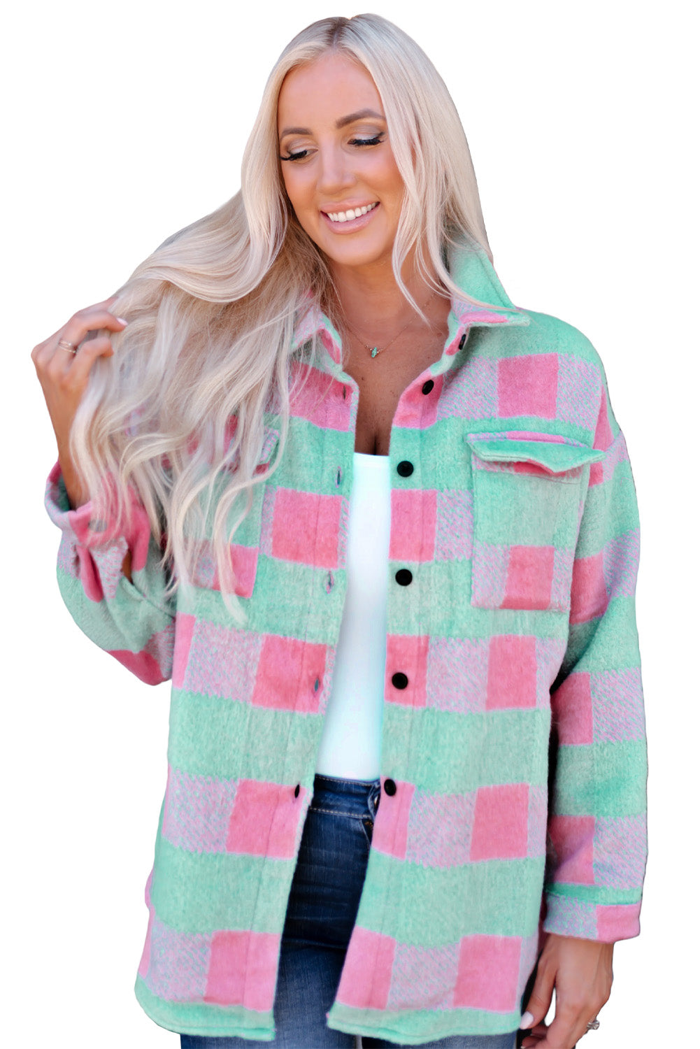 Pink Plaid Pattern Oversized Shackets