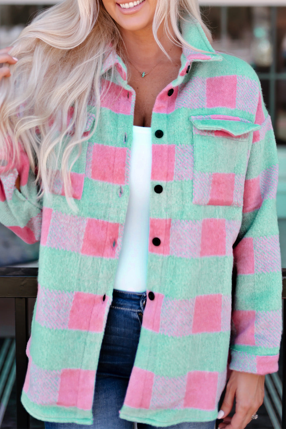 Pink Plaid Pattern Oversized Shackets