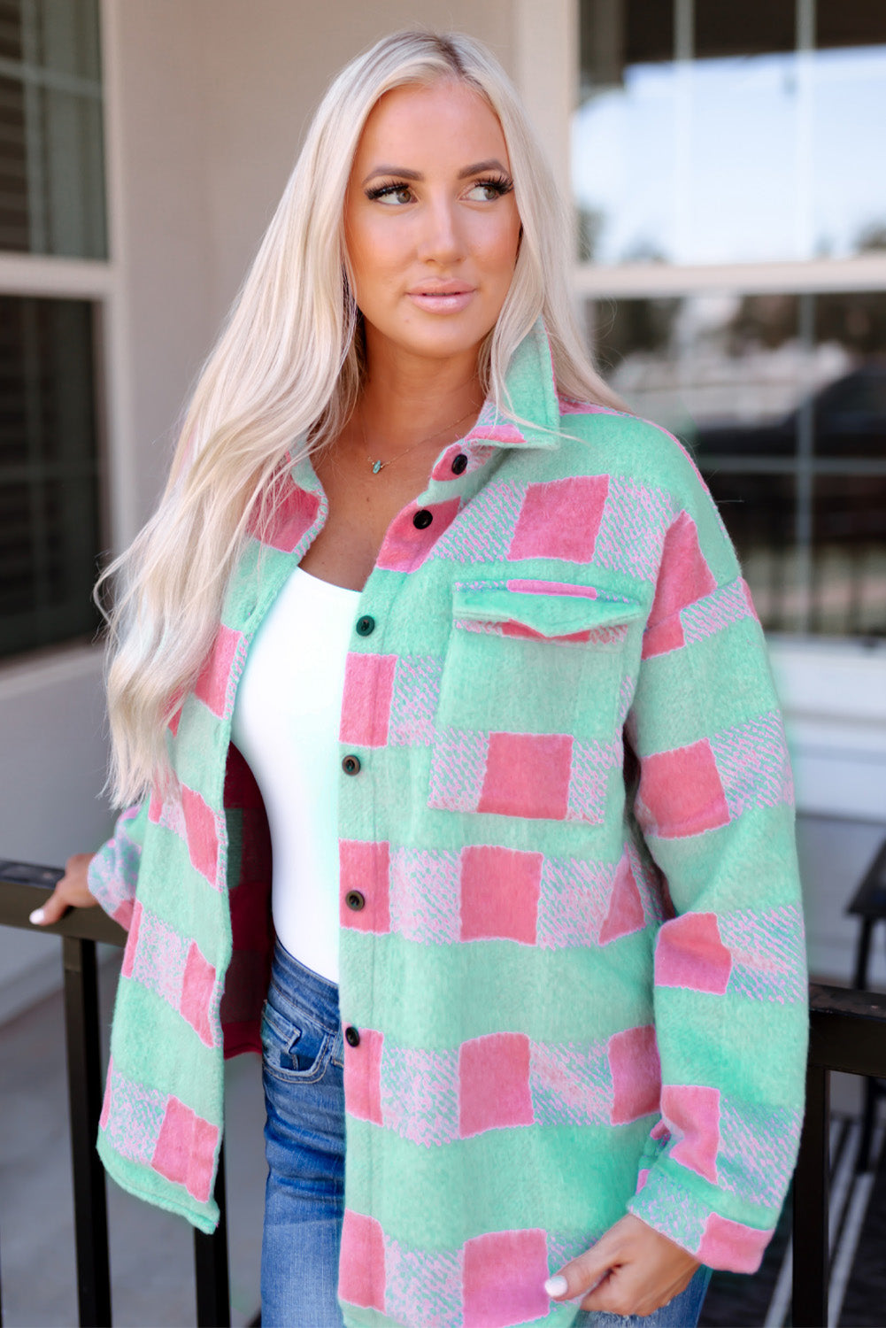Pink Plaid Pattern Oversized Shackets