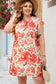 Red Plus Size Frilled Neck Ruffle Sleeveless Floral Dress