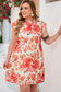 Red Plus Size Frilled Neck Ruffle Sleeveless Floral Dress