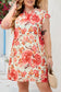 Red Plus Size Frilled Neck Ruffle Sleeveless Floral Dress