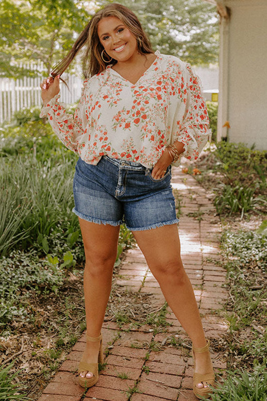 Blue Plus Size Vintage Wash Frayed Denim Shorts