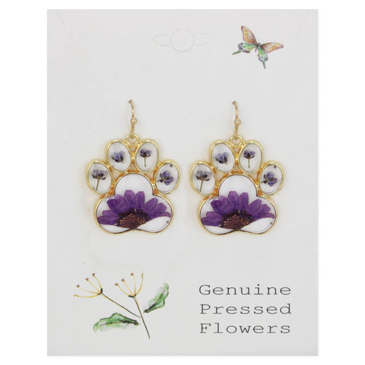 ZAD - Precious Paw Purple Dried Flower Gold Earrings