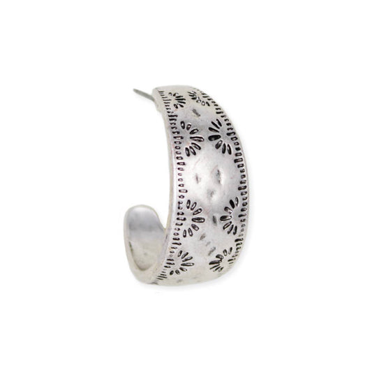 ZAD - Southwest Silver Textured Hoop Earrings
