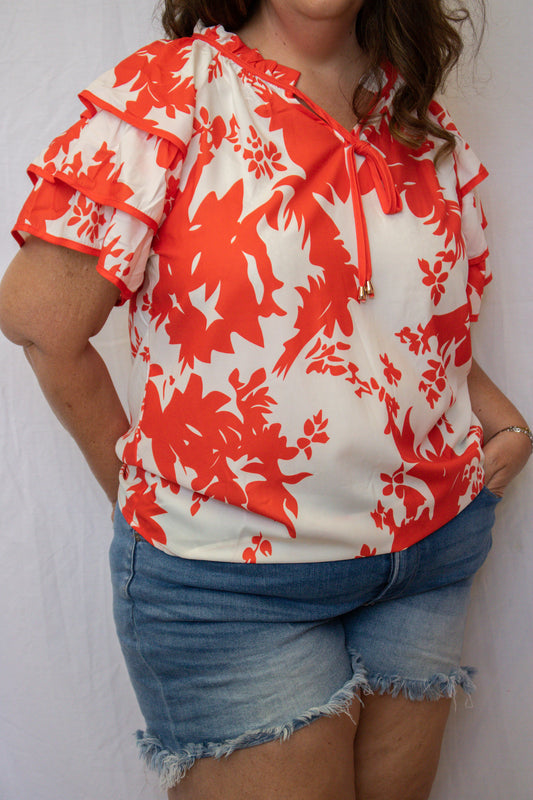 Red and White Floral Top