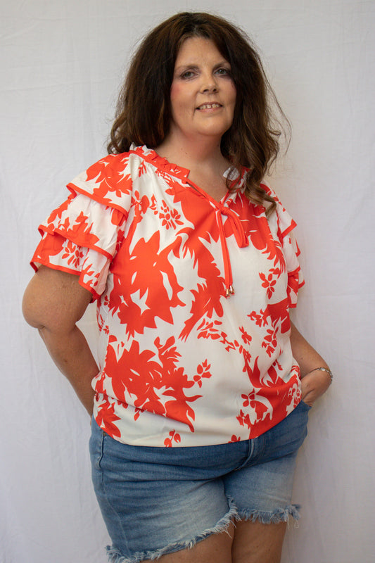Red and White Floral Top